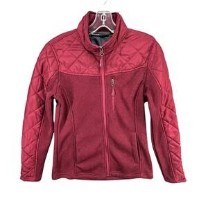 Swiss Tech Jacket Women S Maroon Red Full Zip Knit Pocket Quilted Lined Outdoors